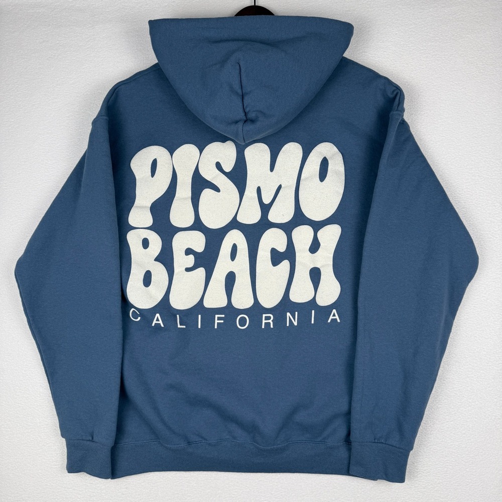 Pismo Beach California Jerzees Hoodie Men Large Blue Bubble Text Pullover